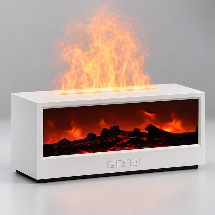 Visualisation d’AVENOR Prestige blanc avec effet flamme orange.